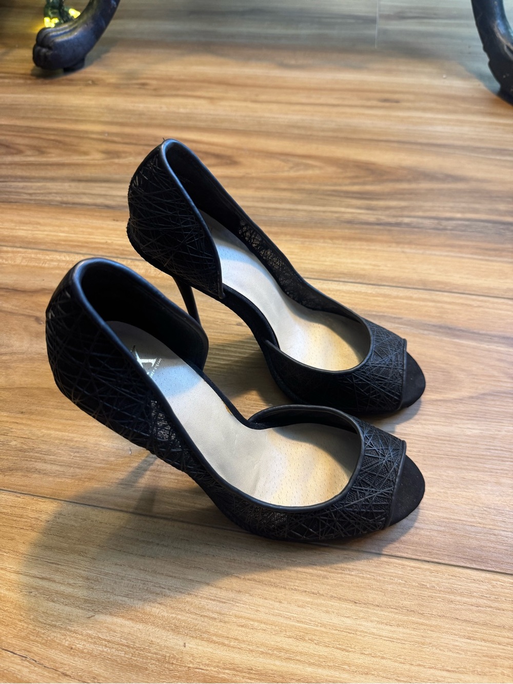 GX by Gwen Stefani Black Textured Open-Toe Stiletto Heels